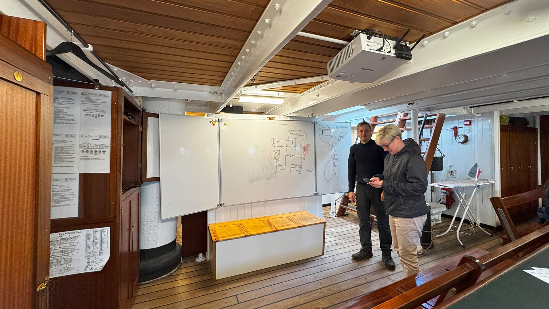 Projektor og whiteboard ombord på Georg Stage